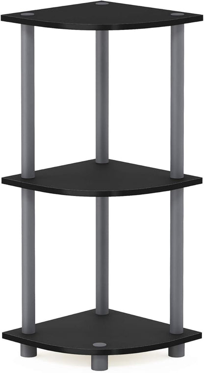 Furinno TURN-N-TUBE Corner Shelf, 3-Tier Corner Bookshelf, Display Storage Shelves with Open Shelves, for Organization and Storage, Living Room, Home Office, Garage, Black