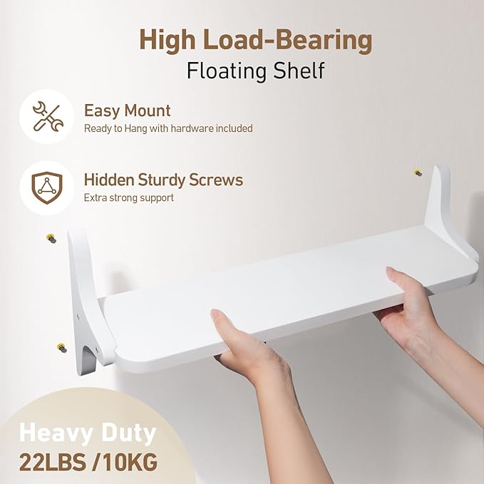 Wooden Floating Shelves for Wall, 15.7" W x 5" D x 0.6" H Large Wall Shelves, Hanging Storage Shelf with Sturdy Brackets for Living Room, Kitchen, Bathroom, Bedroom Decor, White, 3 Packs