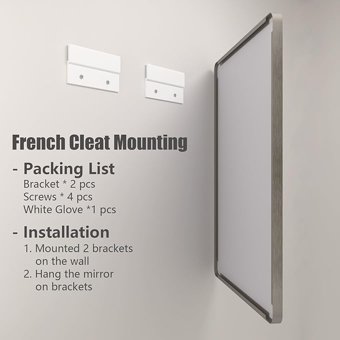 48x30 Silver Brushed Bathroom Mirror for Wall, Brushed Silver Metal Framed Bathroom Vanity Mirror, Rounded Rectangle Mirror, Shatterproof, Anti-Rust (Horizontal/Vertical)