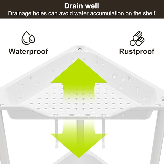 Orimade Rustproof 4 Tier Floor Standing Corner Shower Caddy Organizer, Plastic Metal Splicing Floor Corner Shelf Rack Stands for Bathroom, White