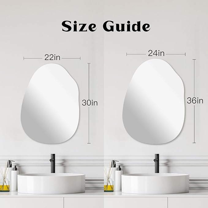 Irregular Frameless Bathroom Mirror,22 x 30 Inch Asymmetrical Wall Mirror with Wood Frame,Vanity Modern Tempered Glass Mirror for Bedroom,Entryway,Living Room