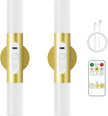 Motion Sensor Wall Sconces with Remote Control, LED Rechargeable Battery Operated Wall Lights Set of Two for Living Room, Indoor Wireless Wall Lamps for Bedroom, Hallway, Stair, Gold 2 Pack