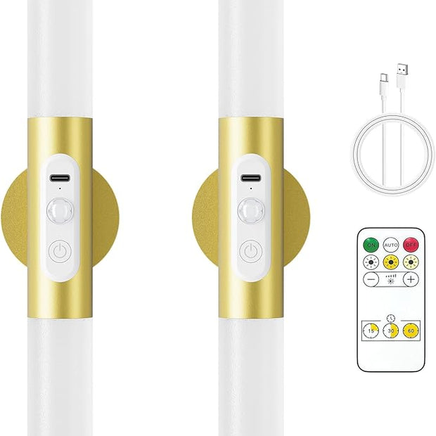 Motion Sensor Wall Sconces with Remote Control, LED Rechargeable Battery Operated Wall Lights Set of Two for Living Room, Indoor Wireless Wall Lamps for Bedroom, Hallway, Stair, Gold 2 Pack
