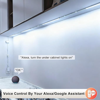 Silicone Under Cabinet Lighting Kit, 12 Inch Linkable LED Strip Lights Work with Alexa, Dimmable, Remote Control, Smart App, 6 Pack White Light for Closet, Shelf, Workbench, Desk (Cool White)