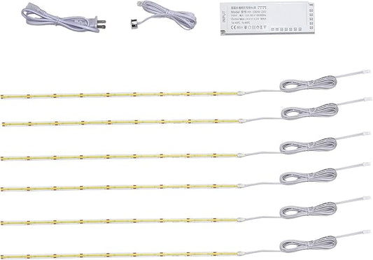 6 Pcs COB LED Strips Bright Dispaly Case Under Cabinet Light,Adhesive Backing Adjustable Brightness, Wardrobes Cabinet,Flexible LED Strips Light (Cool White, 6 * 40inch LED Strips)