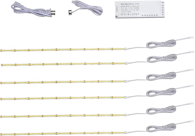 6 Pcs COB LED Strips Bright Dispaly Case Under Cabinet Light,Adhesive Backing Adjustable Brightness, Wardrobes Cabinet,Flexible LED Strips Light (Cool White, 6 * 40inch LED Strips)