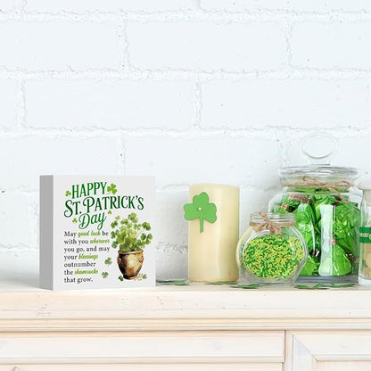 St Patricks Day Decor Irish Blessing Four Leaf Clover Decorations Rustic Wood Sign Home Tabletop Shelf Desk Decor St Patrick's Day Decorations 5 X 5 Inches