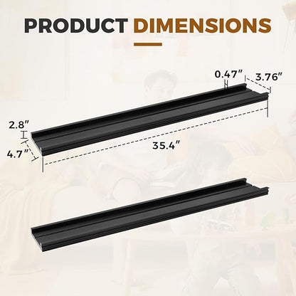 Muzilife 35.4 Inch Large Floating Shelves - Set of 2 Rustic Wood Floating Shelves - Wall Mounted Long Picture Ledge for Bathroom, Bedroom, Living Room, Black, U Shape