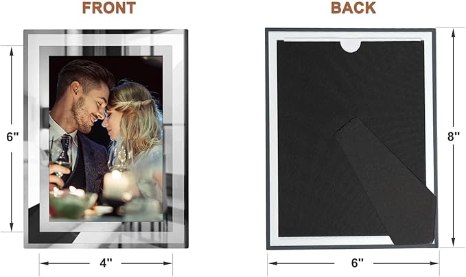 IZIDDO 4x6 Picture Frames Set of 4, Silver Mirror Glass Photo Frame for Tabletop Display, Gift Picture Frame, Horizontally or Vertically