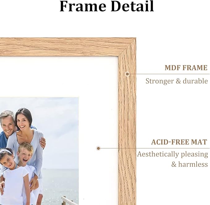 8x10 Picture Frame Set of 4, Made of Perspex Glass, Display Picture 5x7 with Mat or 8x10 without Mat, Wood Grain Photo Frame for Wall Mounting or Tabletop Display for Birthday Christmas Gifts