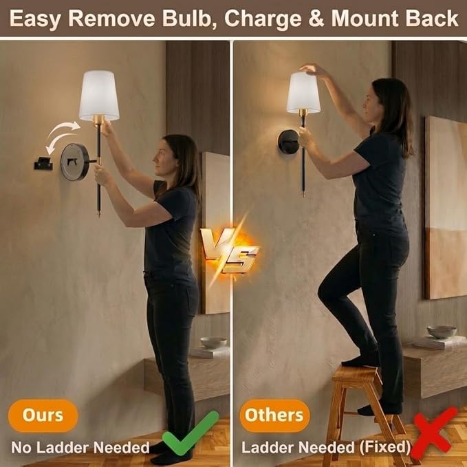 Wall Sconces Battery Operated Set of 2, Rechargeable Wall Sconce, 10 Colors Wireless Wall Sconces Set of Two, 5200mAh Dimmable Bulbs and Remote for Bedroom Living Room Hallway (24 inch-Brushed Nickel)