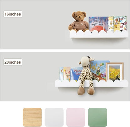 Floating Nursery Book Shelves, Scalloped Shelves for Kids Room 20 Inches, Nursery Bookshelf for Wall Set of 2, Nursery Shelves for Wall Wood, White