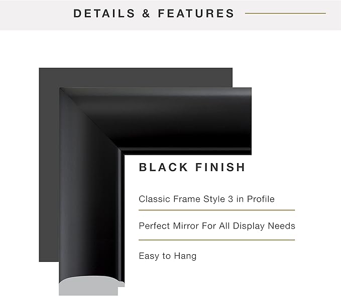 MCS 29.5x41.5 Large Wall Mirror, Classic Black Mirror, Vertical & Horizontal Wall Hanging Mirror for Bathroom, Bedroom & Livingroom