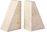 Marble Bookends for Heavy Books, Decorative Book Ends for Shelves, Beige Stone Durable and Heavy-Duty Book Ends for Hardback Books & CDS, Unique Book Stopper & Holder, Set of 2