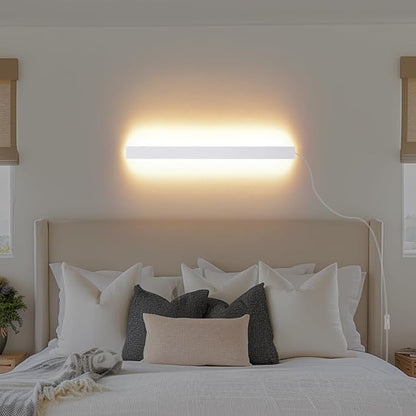 Modern Plug in Wall Sconces, 23.6 inch Frosted White LED Long Wall Lights, 12W Warm White 3000K Acrylic Indoor Wall lamp,with 59" Plug Cable for Bedroom, Living Room, Bathroom Makeup, Hallway