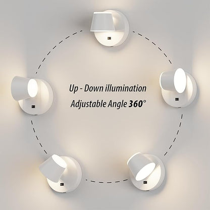 URSOLA Battery Operated Wall Lights Set of Two, LED Rechargeable Battery Wall Sconce with 9000mAh 3CCT and Dimmable Magnetic 360° Rotation Cordless Light for Bedroom（White）