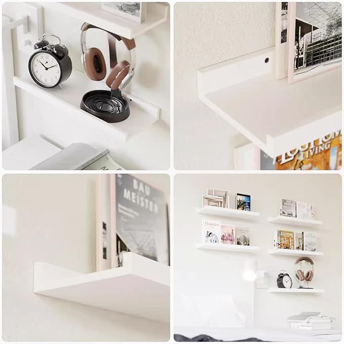 Z metnal Small Floating Shelves, Natural Wooden Display Wall Shelf for Picture Ledge, Nursery Floating Shelves, White, Wall Mounted, 12 x 5.5 inch, 2 Pcs