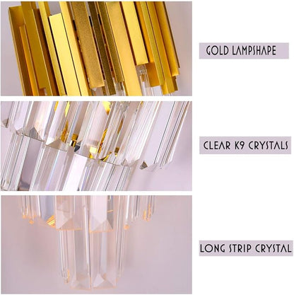 FRIXCHUR Gold Crystal Wall Light 3 Tiers Crystal Wall Sconce Lighting Led Wall Lamp Modern Wall Light Bedside Crystal Wall Lamp for Bedroom Bathroom Living Room Hallway Staircase 2X E12