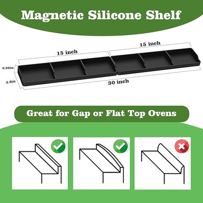 30 Inch Silicone Stove Top Shelf Magnetic for Kitchen, Strong Magnetic Heat Resistant Spice Rack Organizer for Over Stove Oven (Black)