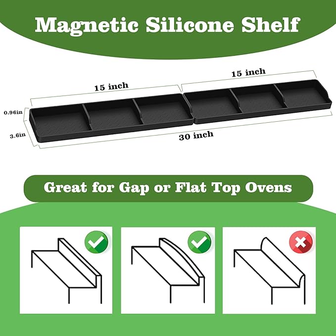 30 Inch Silicone Stove Top Shelf Magnetic for Kitchen, Strong Magnetic Heat Resistant Spice Rack Organizer for Over Stove Oven (Black)