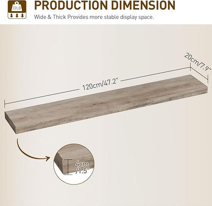 Floating Shelves for Wall, 1.5" Thick Wall Shelf Set of 3 with Invisible Brackets, L47.2 x W7.9 Hanging Book Shelves Farmhouse Home Decor for Bathroom, Living Room, Bedroom, Greige 12301BJP3BG