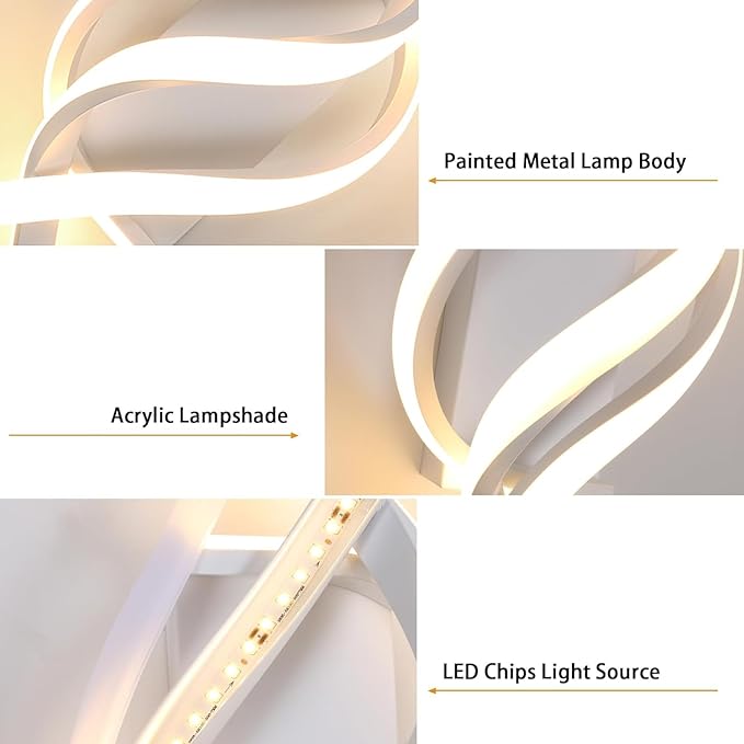 DELIPOP Modern LED Wall Sconce, 3000K Spiral Indoor Wall Light, 21W Acrylic LED Wall Lamp for Hallway Bathroom Bedroom Living Room
