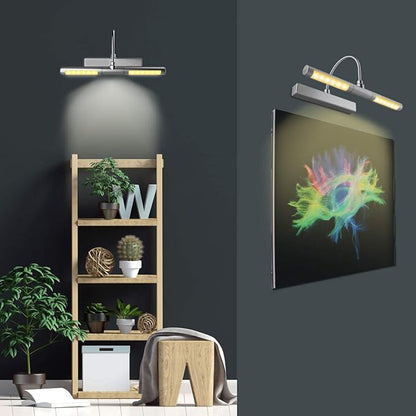 BIGLIGHT Wireless Battery Operated LED Picture Light with Remote, 13In Rotatable Light Head with 3 Lighting Modes, Dimmable Display Lamp with Timer for Picture Frame Painting Portrait Wall Art, Silver