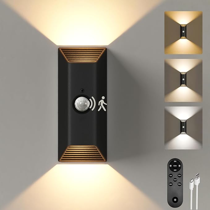 EZVALO Motion Sensor Wall Lights Indoor, 4000mAh Rechargeable Battery Operated Wall Sconces, 3 Color Temps, Dimmable, Wireless Magnetic Night Light with Remote, Timer, for Hallway, Stair, Bedroom