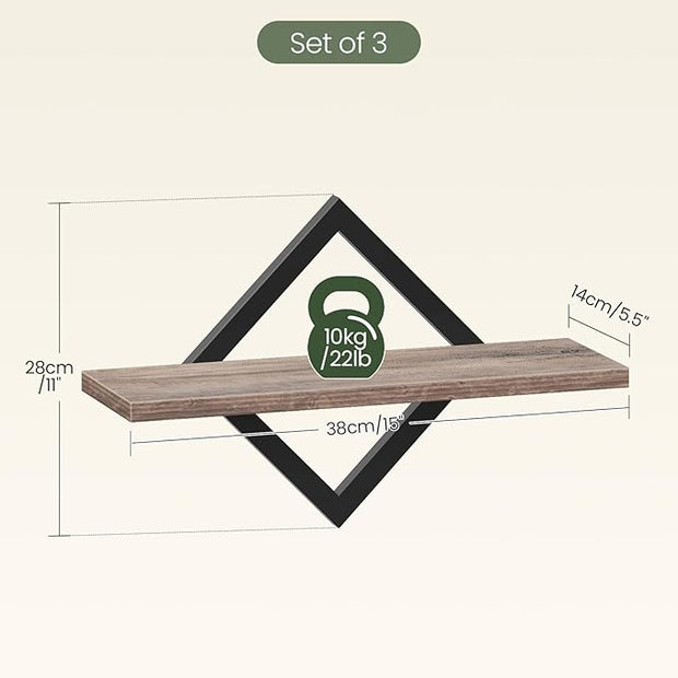Floating Shelves for Wall, Set of 3 Wall Mounted Storage Shelves for Living Room, Bedroom, Kitchen, Bathroom, Greige TBJ03P3BG