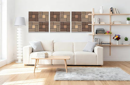 WoveN SounD Artisan Acoustic Wall Panels, 16 Pack 12x12 Inch, Wood Veneer Carved Sound Proof Wall Decor, Self-Adhesive for Home, Studio, Office & Focus Zones, Metre, Natural Oak