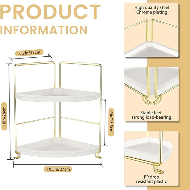 2-Tier Corner Bathroom Countertop Organizer, Tiny Counter Corner Shelf Skincare Makeup Perfume Organizer and Organization for Kitchen (Luxury Gold)