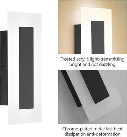 LMQNINE Modern LED Acrylic Black Wall Sconce Warm White Light 3000K for Bedroom Corridor Stairs Bathroom Indoor Lighting Fixture Lamps Home Room Decor (2-Pack)…