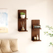 2-Tier Walnut Floating Wall Shelf of 2, 20x8x6 Wall-Mounted Wooden Beside Shelf/Nightstand for Home Décor, Plants, Cosmetics, Bathroom, Kitchen, Bedroom Storage
