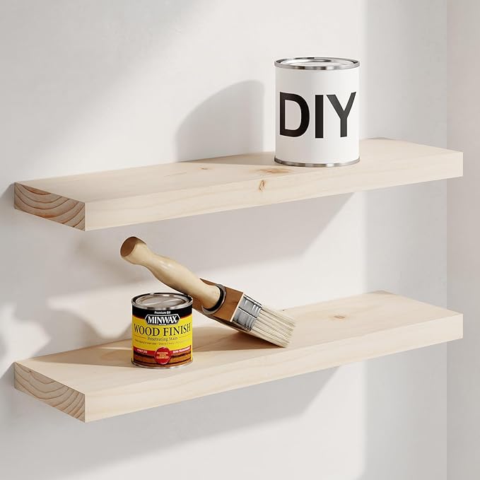 Homeforia 20 inch Wood Floating Shelves, High End Solid Natural Wood 20inch Floating Shelf for Wall Mounted, Unfinished Wooden 20in Floating Shelves, Heavy Duty Bracket, 20 X 6.5 X 1.75 inch, Set of 3