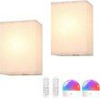 Adhesive Battery Operated Wall Sconce Set of 2, 6000 mAh Battery Rechargeable Bulb with 12 RGB Colors, Stick on Cuboid Wall Sconce No Drill Wall Lights, Linen
