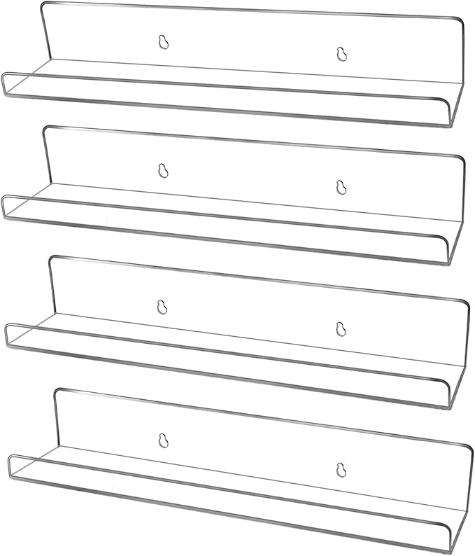 evron Acrylic Floating Shelves – 4-Pack Clear Wall Shelf for Bathroom, Bedroom, or Kitchen – Easy Installation with Adhesive (No-Drill) or Screws (Drill Required) – 13.8