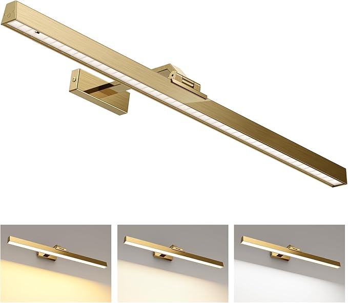 Picture Lights for Wall, Brass Battery Operated Picture Light 24in Art Light CCT Dimmable Recharging Battery Wall Light with Remote Control for Living Room Gallery