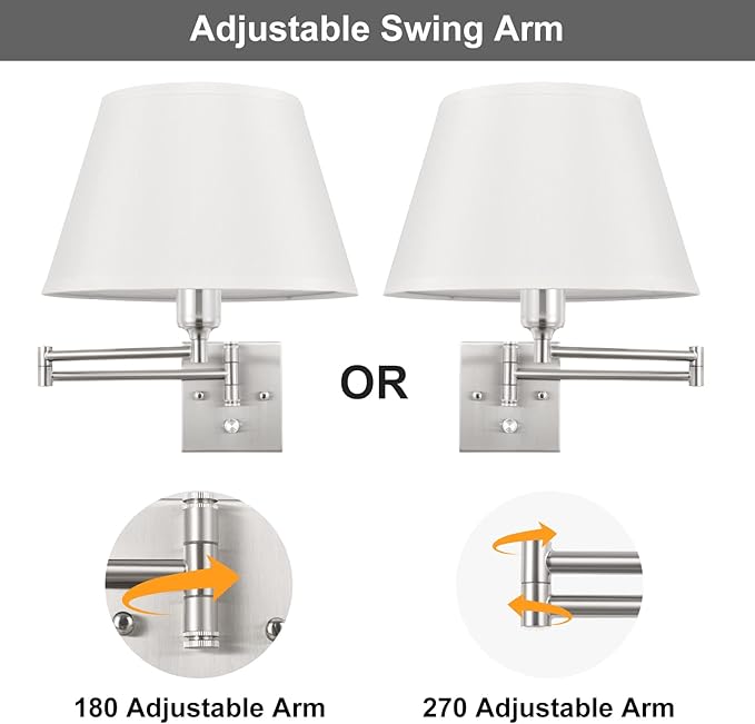 TRLIFE Dimmable Wall Sconce with Remote Control, Adjustable Color Temperature 2700K-6500K and Dimming 10-100% Swing Arm Wall Lights with Plug in Cord, 11.8