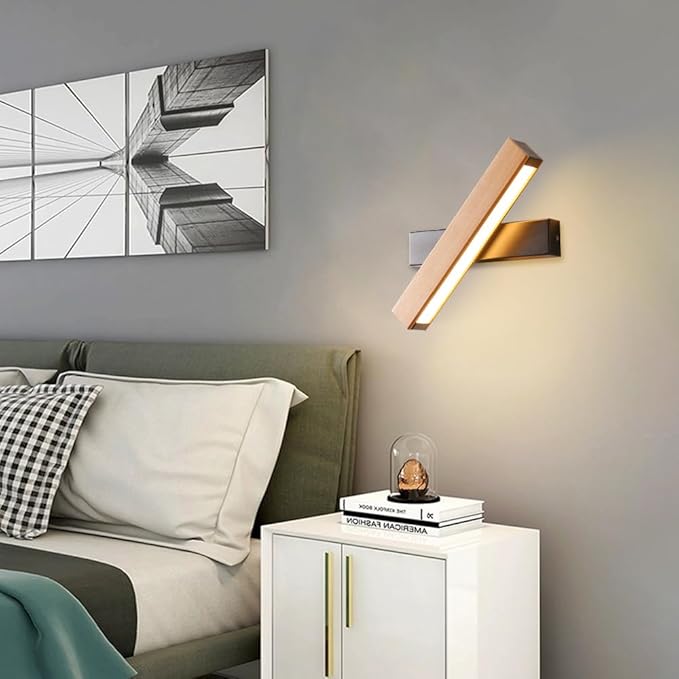 Lamp for Wall, Modern Indoor LED Wall Sconce Wooden Minimalist Interior Small Wall Lights 1 Pack Hardwired 360° Rotatable Wall Mount Light for Living Room Bedroom Hallway Corridor(Warm Light,Large)