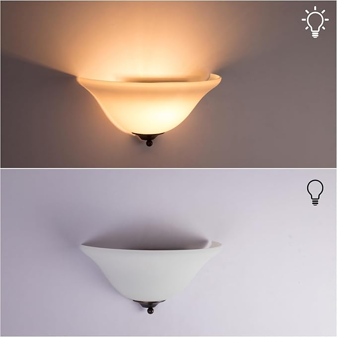 13 inch Half Moon Wall Sconce, 1-Light Dimmable Wall Light Fixture, Modern Wall Lamp with White Frosted Glass Shade for Bedroom, Living Room, Hallway