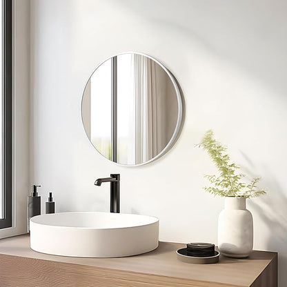 Fabuday Silver Circle Mirror for Wall 22 inch - Round Mirror for Bathroom, Entryway, Living Room, Hallway, Bedroom Decor, Small Chrome Frame Mirrors