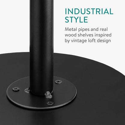 Navaris Industrial Pipe Shelf Set - 3 Small Rounded Wood Shelves with Shelf Brackets - 7.9" x 5.9" Wall-Mounted Wooden Shelving - Size S, Black