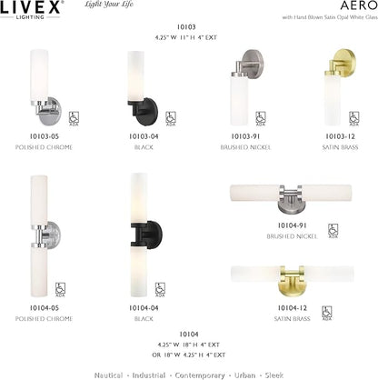 Livex Lighting 10103-04 Aero Collection ADA 1-Light Wall Sconce Light with Satin Opal White Glass Cylinder Shade, Black, 4.25 x 11