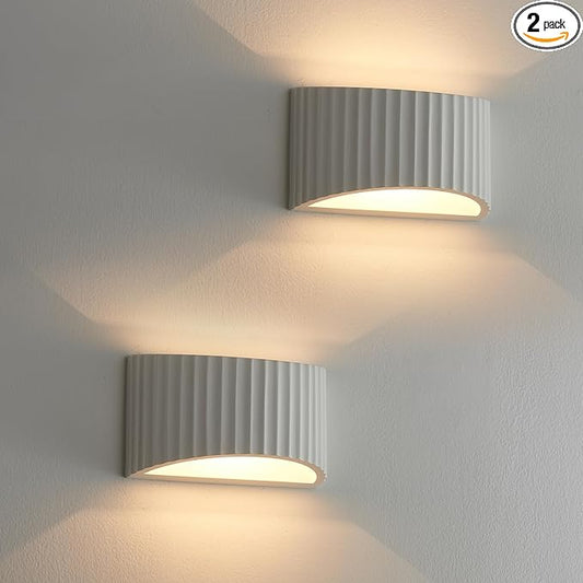 2 Pack White Modern LED Wall Sconces Wall Lighting, Gypsum 3000K Warm White Indoor Hardwired Wall Mount Light Fixtures Lamp Up and Down for Living Room Bedroom Hallway Dining Room