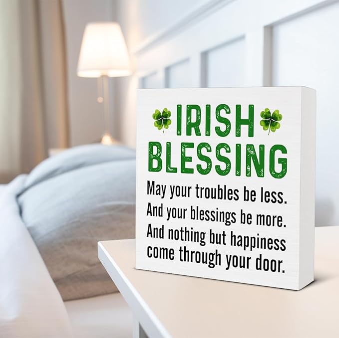 St. Patrick's Day Decor - St Patricks Day Decorations - Irish Blessing Wood Sign Home Living Room Office Bedroom Kitchen Desk Tabletop Shelf Table Decor