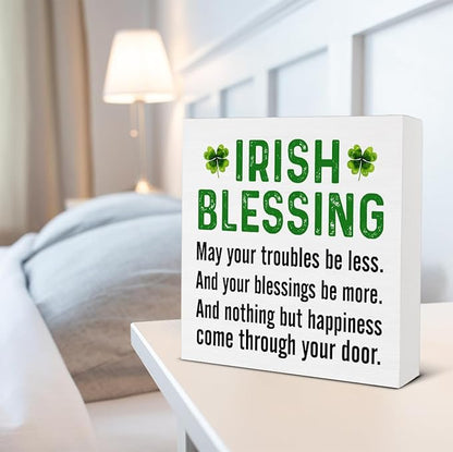 St. Patrick's Day Decor - St Patricks Day Decorations - Irish Blessing Wood Sign Home Living Room Office Bedroom Kitchen Desk Tabletop Shelf Table Decor