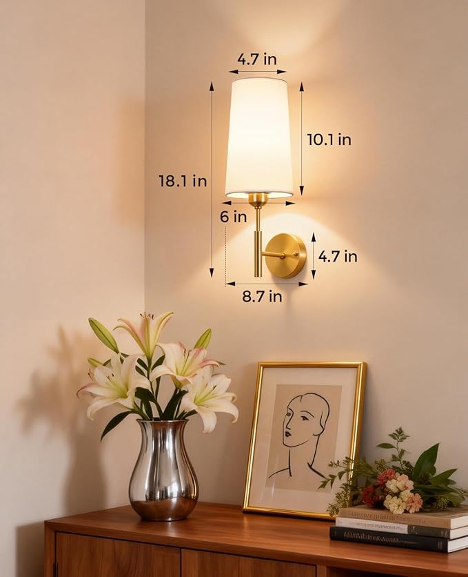Battery Operated Wall Sconce Set of Two, Gold Rechargeable Wall Sconce, 13000mAh Wireless Wall Sconce with Remote, No Wire Dimmable Wall Lamp/Light for Bedroom,Living Room