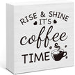 Farmhouse Coffee Bar Decor Sign, It's Coffee Time Wood Block Sign for Home Kitchen Bar Tabletop Decoration 5 x 5 Inches