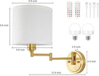 Battery Operated Wall Sconce with Remote Control, 15 Colors Dimmable Wireless Wall Sconces Set of Two, Rechargeable Cordless Wall Sconce Light, Swing Arm Wall Lamp with White Fabric Shade