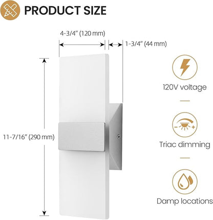 Modern LED Wall Sconce, 5CCT Dimmable Brushed Nickel Wall Lights, 12W 800LM 2700K-5000K Adjustable, Hardwired Indoor Up and Down Acrylic Wall Light Lighting for Living Room Bedroom Hallway, ETL